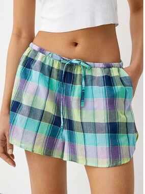 Blue and purple boho lightweight plaid short NWT
